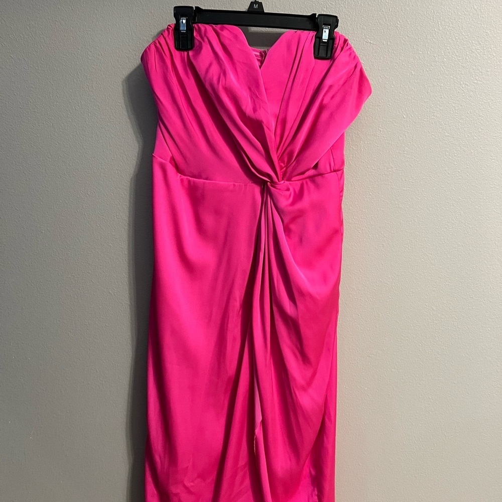 DO+BE Pink Strapless Ruched Midi Gown for Cocktail